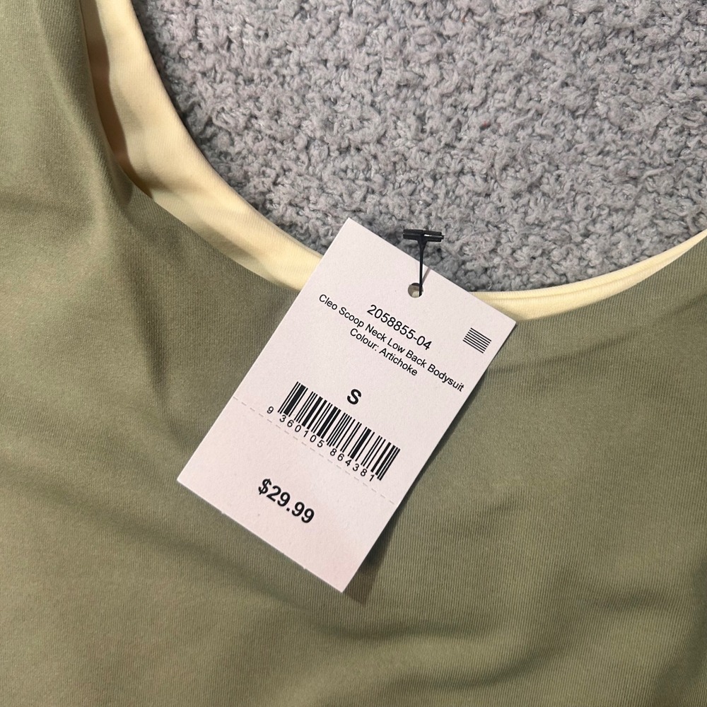 Cotton On Bodysuit Cleo Scoop Neck Low Back S Green Cream Minimal Basic 2 Pack - Picture 10 of 11